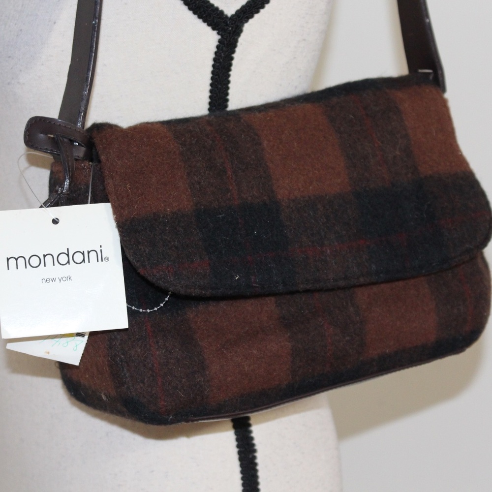 Mondani New York, Vintage plaid fabric shoulder purse bag NWT
